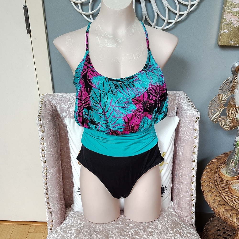 Women's Vintage Bathing 6Swimsuit - Black and Blue